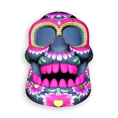 Halloween Inflatable Skeleton Skull Inflatable Zombie Head With Led Light, Colorful Skull Halloween Inflatables