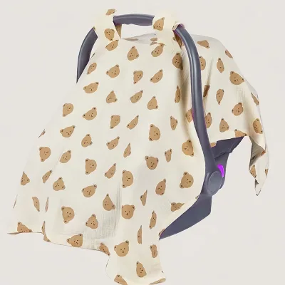Cotton Baby Basket Blanket Bear Cartoon Design Soft Baby Cart Cover Safety Seat Nursing Towel Sunshade Cover Baby Bedding Items