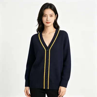 British Style College Cardigan Sweater 100% Cotton Unisex V Neck Long Sleeve Knitted Children School Uniform