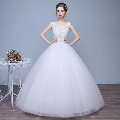 Favorable Ladies Simple Fashion Lace Wedding Dress Zipper Back Bridal Wedding Gowns