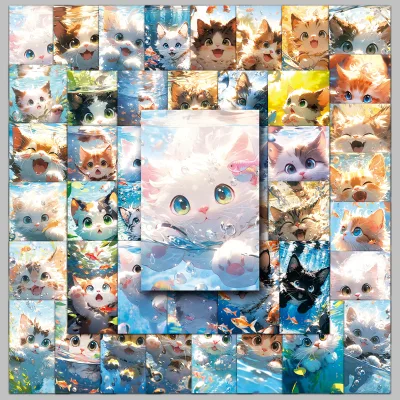 50PCS Factory Hot Decorative Creative Cute Pet the Water Cat Stickers for Cabinets & Makeup Mirrors