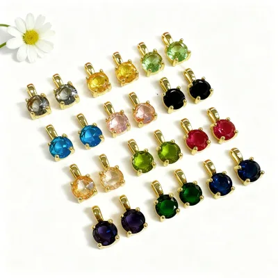 Small 18K Gold-plated Crystal Stone Pendant DIY Round Zircons Charm for Bracelets Necklaces Handmade Jewelry-making Supplies