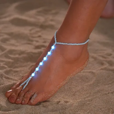 European and American fashion summer beach Bohemian-style luminous bead woven rice bead adjustable women's fashion toe chain