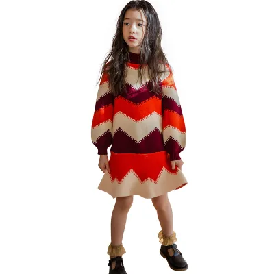 New Product Kids Boutique Clothing Korean Traditional Children Girl Knit Dress From Children Factory In China