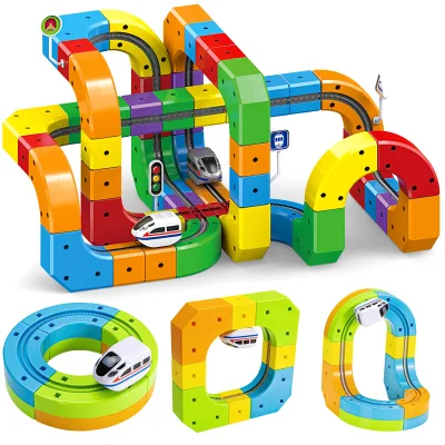 STEM Learning Fun Magnetic Track Car Electric Train Set Modular 3D Flexible Race Track Building Toy with Gravity-Defying 360°