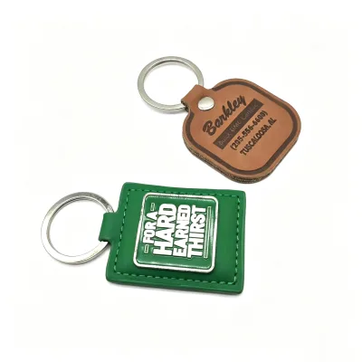 Custom logo Print Advertising Car Promotion Green square Leather Keychain