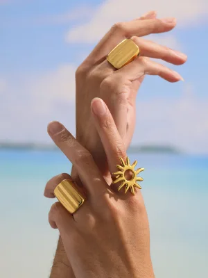 Golden Sun Ring-Bold Statement European American Inspired Stainless Steel 18k Gold Plated Open-End Ring for Fashionable