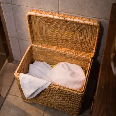 Custom High Quality Large Rectangle Rattan Woven Clothes square Storage Box with Lid