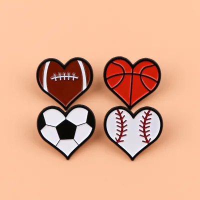 Custom Badges Heart-shaped Basketball Football Rugby Soccer Brooch Enamel Lapel Pin