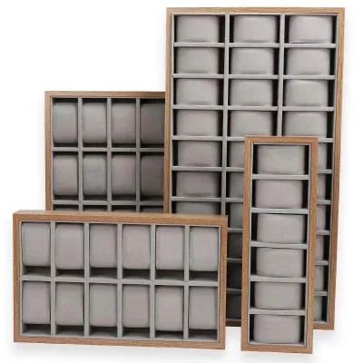 Bamboo Wood Grain 30-Slot Watch & Merchandise Display Tray Multi-Functional Storage Tray