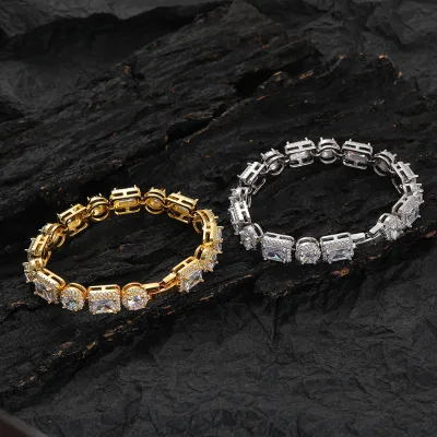 Tennis bracelet, rectangular round spacer brass inlaid zircon couple fashion