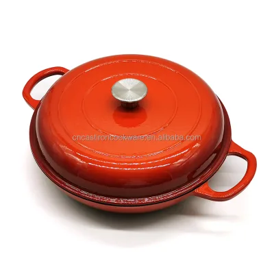 3.8 Quart Shallow Enameled Cast Iron Braiser Pan with Lid