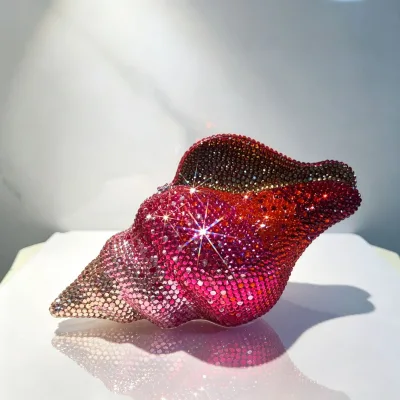 Genuine Leather Clutch Bag Cross-Border New Arrival Conch-Shaped Rhinestone-Embellished Evening Bag Womens Diamond