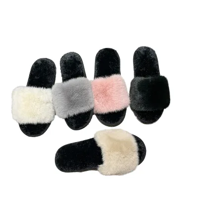 Women's Open Closed Toe Home Slides Fluffy Custom Flat Casual Seasonal Indoor House Soft Bedroom Plush TPR Wholesale Big Fur