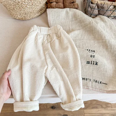 Autumn Winter ChildrenBoys Girls Casual Solid Corduroy Fleece Warm Loose Outerwear Sweatpants Kids Pants