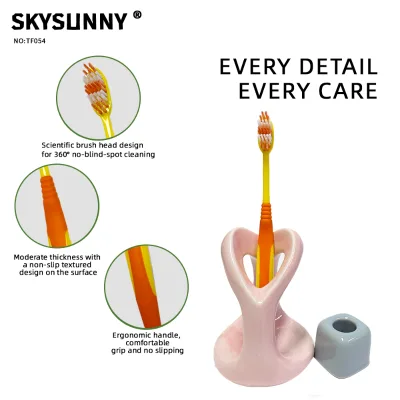 Neck Ring Corrugated Anti Slip Handle Two Tone Orange Medium Bristle Adult Toothbrush OEM Wholesale Bulk