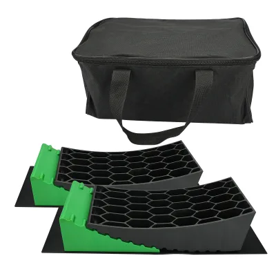 Camper Levelers Kit RV Leveling Blocks Camper Wheel Chocks Including Two Curved Levelers, Two Chocks, and Two Rubber Grip Mats