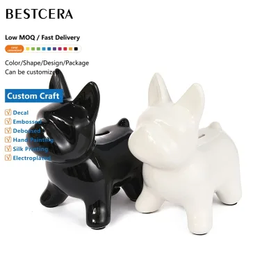 BESTCERA Custom Animal Money Dog Design Coin Bank Home Decoration Creative Ceramic Piggy Banks