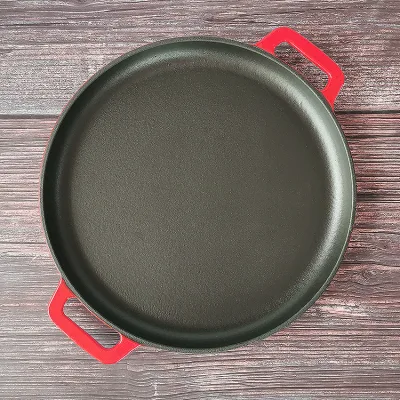 Cast Iron Flat Baking Pie Pan Pizza Plate Pre-seasoned Pizza Tray Fry Pan Cast Iron Skillets Baking Tray Non Stick Frying Pan