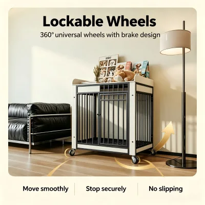 Escape-Proof Lockable Stainless Steel Kennel for Dogs with Water Resistant Design Top Storage Shelf & 50 lb Capacity
