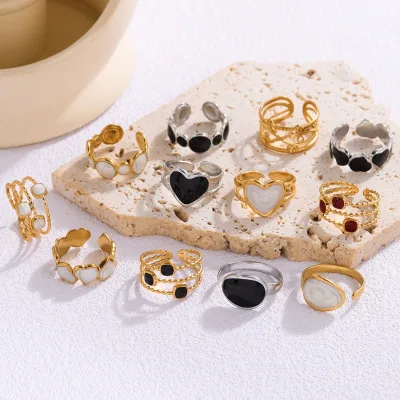 Wholesale Elegance Heart Drop Oil Gold Plated 18K Gold Stainless Steel Ring