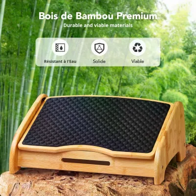 Office Bamboo Adjustable Rectangle Footrest Under Desk Foot Pad Modern Design