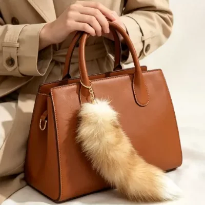 Extra-large Real -Tail Pendant Bag Charm Keychain Ornament Performance Prop Plush Bag Hanging Decoration for Adults