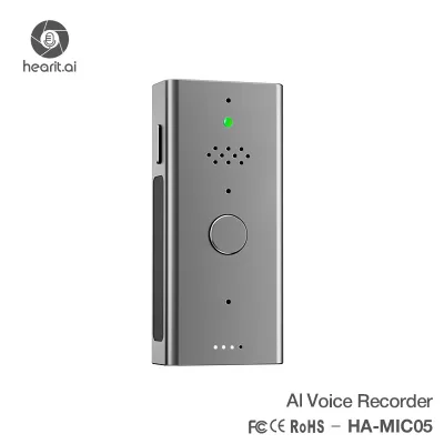 Hearit.ai ChatGPT AI Noise Reduction Voice Recorder Wireless for Portable Design 52 Languages Support Smart LLM Automatic