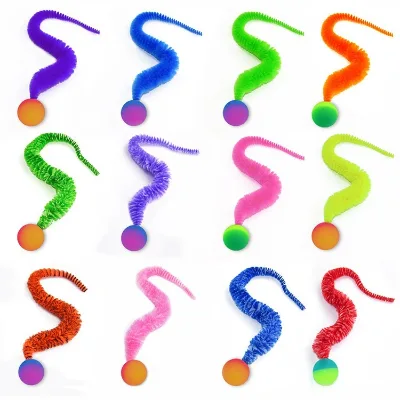 Interactive Elastic Caterpillar Ball Cat Toy Colorful Bouncy Teaser Toy for Kittens Indoor Exercise Chase Play