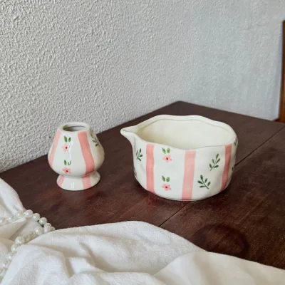 Unique Hand Drawn Strawberry Motif Matcha Mixing Bowl with Ergonomic Shape for Easy Whisking and Serving in Kitchen or Cafe