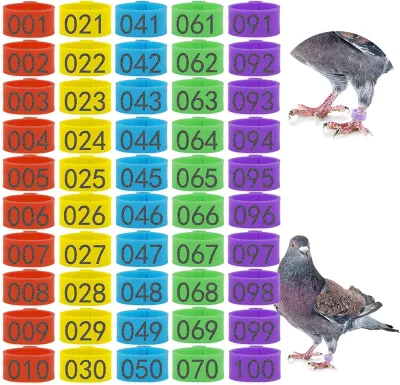 100pcs/bag 8/9/10mm Bird Leg Bands Rings Colorful 001-100 Numbered Pigeon Foot Rings for Quail Dove Finch and Small Poultry