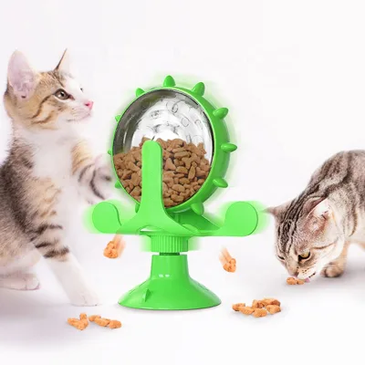 Popular Cats Slow Feeder IQ Training Interactive Leak Food Cat Toys Windmill Turntable Cat Dog Food Dispenser Toy