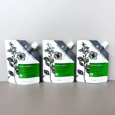 Custom Printed White Black Drink Juice Reusable Food Spout Pouch Plastic Liquid Packaging Stand up Pouch With Suction