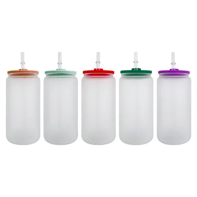 Borosilicate Blank Sublimation Sublimation 16oz Glass Can with Silicone Lid for Iced Coffee, Soda, Pop