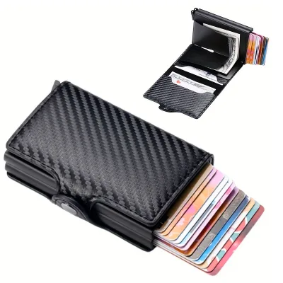 Fashion Carbon Fibre Front Pocket Wallet, Metal Wallet for Men,Rfid Slim Minimalist Wallet Aluminum Credit Card