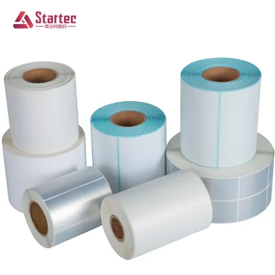 Original Factory Thermal Transfer Label Adhesive Paper Customized Size Blank Barcode Sticker Rolls for Packaging Barcode Printer