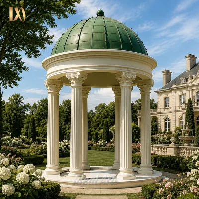 Custom Large Classical White Marble Gazebo Pavilion Classical Column Garden Landscape Decoration