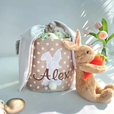 Personalized Easter Basket Monogrammed Easter Bunny Velvet Easter Basket for Kids