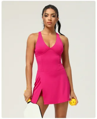 New quick-dry sexy slit sports dress faux two-piece yoga tennis skirt city running gym tennis dress