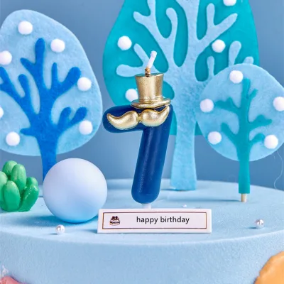 Hot Selling Smokeless Blue Top Hat Number Candle Creative Beard Design Candle Children's Cake Digital Hat Number Birthday Candle
