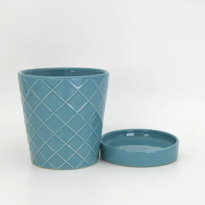4'' Embossed Ceramic Porcelain Eco-Friendly Bohemian Design Flower Pot for Garden & Hotel Use