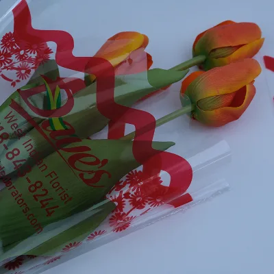 Plastic Design Flowers Sleeves for Cut Flowers Wrapping Single Rose Packaging Flower Sleeves for Single Rose
