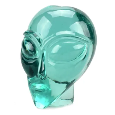 Hand Carved Gemstone Realistic Green Alien Skull Figurine
