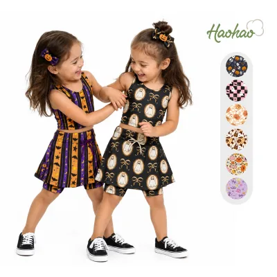 Toddler Girl Halloween Costume Two Piece Set Sleeveless Vest Pumpkin Pattern Skort Cute Trick or Treat Girls Dance Wear
