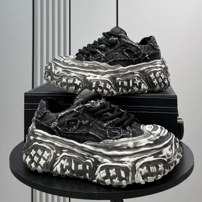 European Fashion Brand Torre Shoes Men's 2025 New Breathable Height-increasing Lace-up Denim Board Niche Platform Canvas Beggar