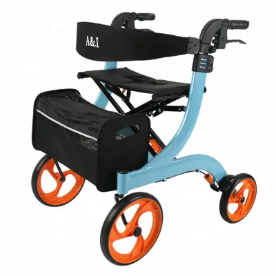 High Quality Aluminum European Style Seat Folding Rollator Walker for Adult