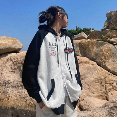 Baggy Heavyweight Women's Hoodie Custom Color Block Varsity Hoodies Logo Printing Wholesale Blank Zip up Women's Hoodies