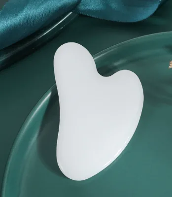 Natural White Jade Heart Shaped Gua Sha Board Facial Massage Tool for Skin Tightening & Lymphatic Drainage