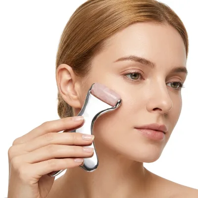 Portable Jade Face Roller Mini Stainless Steel Guasha Face Massage Beauty Tool for Home Use