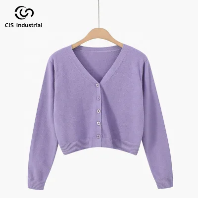 Women's Casual Warm Knitted Button Jacket Custom Embroidered Fashion Cardigan Sweater Manufactured by Knitwear Expert